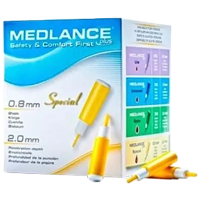 Скарификатор (ланцет) автоматический Медланс плюс спешл (Mеdlance plus Special) лезвие 0,8 мм, глубина прокола 2 мм 200 шт — Фото 1