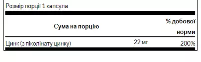 Свенсон (Swanson) Цинк піколінат капсули 22 мг №60 — Фото 2