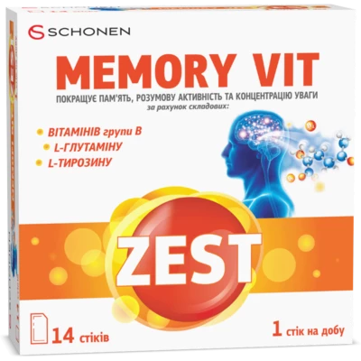 Зест (ZEST) Меморі Віт для покращення пам'яті та концентрації уваги стіки №14 — Фото 1