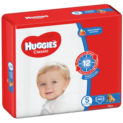 Подгузники для детей Хаггис Классик (Huggies Classic) размер 5 (11-25 кг) 40 шт — Фото 1