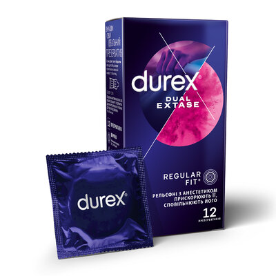 Презервативи Дюрекс (Durex Dual Extase) рельєфні з анестетиком 12 шт — Фото 1