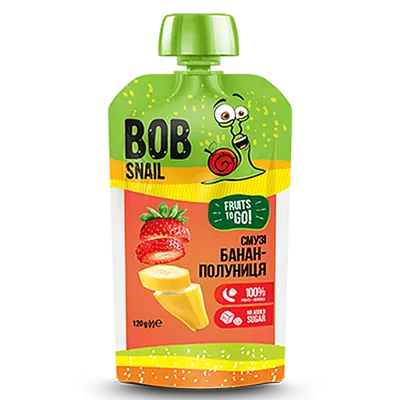 Смузі-пюре Равлик Боб (Bob Snail) банан-полуниця 120 г — Фото 1