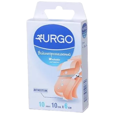 Пластырь Урго (URGO) водонепроницаемый с антисептиком лента 6 см*10 см 10 шт — Фото 1