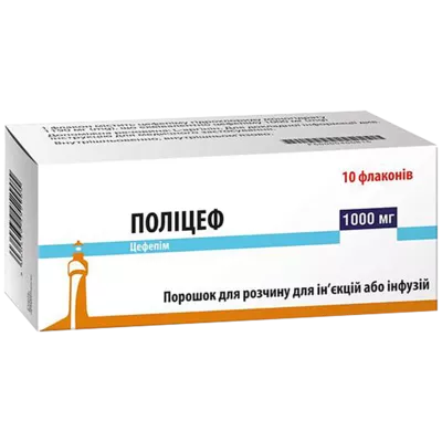 Поліцеф порошок для розчину для ін'єкцій або інфузій 1000 мг флакон №10 — Фото 1