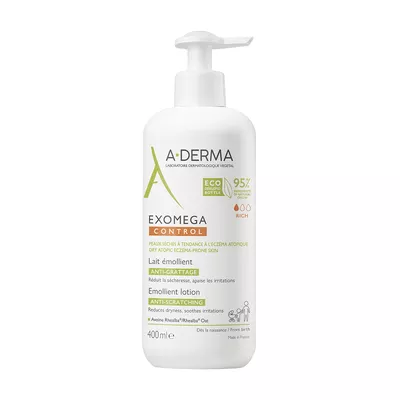 А-Дерма (A-Derma) Екзомега Контрол молочко-емолент пом'якшуюче для сухої шкіри, схильної до атопії 400 мл — Фото 1