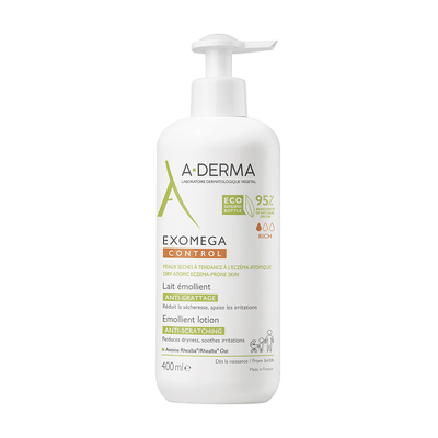 А-Дерма (A-Derma) Екзомега Контрол молочко-емолент пом'якшуюче для сухої шкіри, схильної до атопії 400 мл — Фото 1