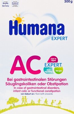 Смесь Хумана (Humana) AC Expert при коліках, запорах, желудочно-кишечных растройствах с 0 месяцев 300 г — Фото 1
