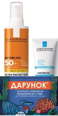 Ля Рош (La Roche-Posay) Антгеліос спрей сонцезахисний для обличчя та тіла SPF50+ 200 мл + Постеліос крем після засмаги відновлюючий 100 мл — Фото 1