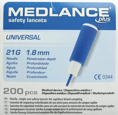 Скарификатор (ланцет) Медланс плюс Юниверсал (Medlance plus Universal) глубина прокола 1,8 мм размер 21G 200 шт — Фото 3