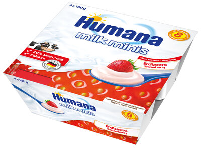 Продукт кисломолочный Хумана (Humana) с клубникой и пребиотиками с 8 месяцев 4 упаковки по 100 г — Фото 1