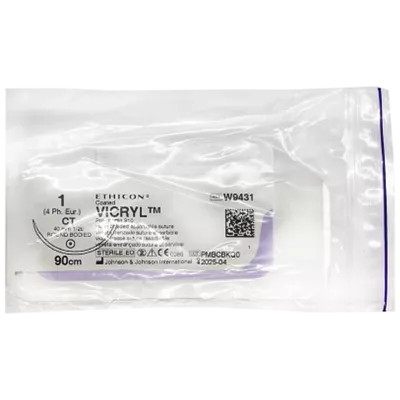 Викрил 1 фиолетовый, колющая игла 40 мм, длина 90 см — Фото 1