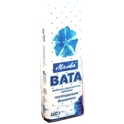 Вата медична гігроскопічна нестерильна зиг-заг Мальва 100 г — Фото 1
