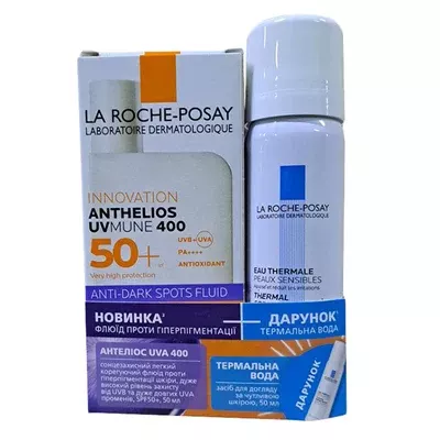 Ля Рош (La Roche-Posay) Антгелиос UVMune легкий солнцезащитный флюид против пигментированой кожи SPF50+ 50 мл+ Термальная вода 50 мл — Фото 1