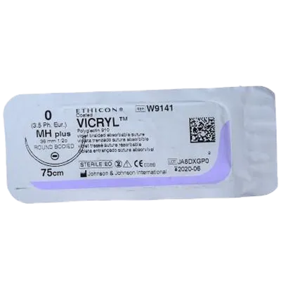 Вікрил 0 фіолетовий, колюча голка 36 мм, довжина 75 см — Фото 1