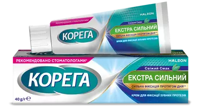 Корега Екстра Сильний свіжий смак крем для фіксації зубних протезів 40 г — Фото 1