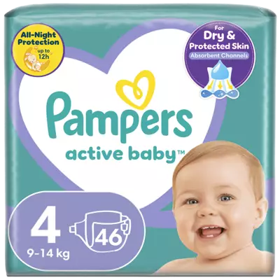 Подгузники для детей Памперс Актив Беби (Pampers Active Baby) размер 4 (9-14 кг) 46 шт — Фото 1