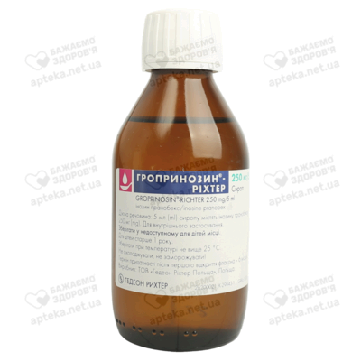Гропринозин-Ріхтер сироп 250 мг/5 мл флакон 150 мл — Фото 4