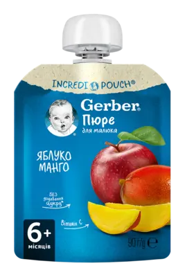 Пюре фруктове Гербер (Gerber) яблуко та манго з 6 місяців (пауч) 90 г — Фото 1