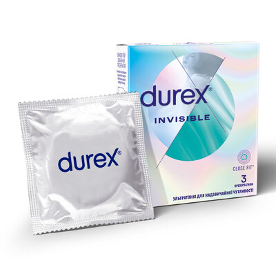 Презервативи Дюрекс (Durex Invisible Extra Lube) ультратонкі 3 шт — Фото 1