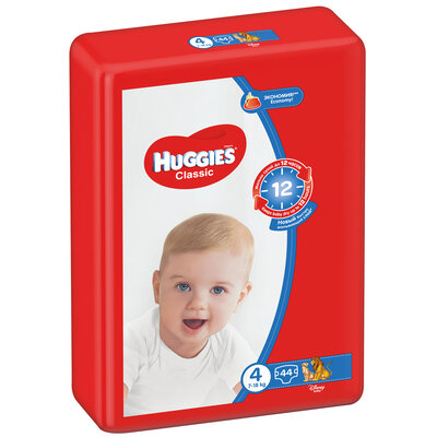 Подгузники для детей Хаггис Классик (Huggies Classic) размер 4 (7-18 кг) 44 шт — Фото 1
