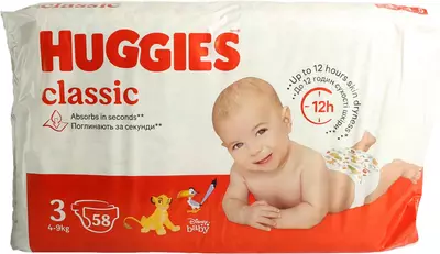 Підгузники для дітей Хаггіс Класік (Huggies Classic) розмір 3 (4-9 кг) 58 шт — Фото 1