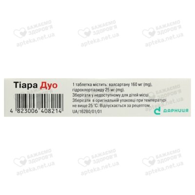 Тиара Дуо таблетки покрытые оболочкой 160 мг/25 мг №28 — Фото 2