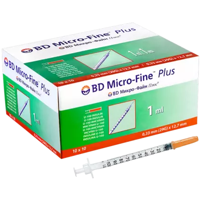 Шприц 1 мл U-100 інсуліновий одноразовий з незйомною голкою 29G (0,33 мм*12,7 мм) ВD Мікро-Файн Плюс (ВD Micro-Fine Plus) 1 шт — Фото 1