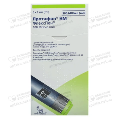 Протафан HM флекспен суспензия для инъекций 100 ЕД/мл в шприц-ручке 3 мл №5 — Фото 1