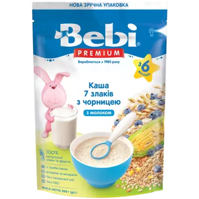 Каша молочна Бебі Преміум (Bеbі Premium) 7 злаків з чорницею з 6 місяців 200 г — Фото 1