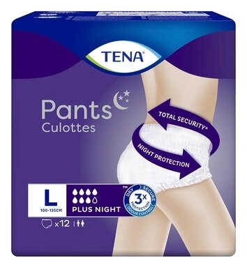 Подгузники-трусы для взрослых Тена Пантс Плюс Найт Лардж (Tena Pants+ Night Large) размер 3 12 шт — Фото 1