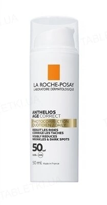 Ля Рош (La Roche-Posay) Антгелиос Коррект средство солнцезащитное антивозрастное для чувствительной кожи лица против морщин и пигментации SPF50 50 мл — Фото 1