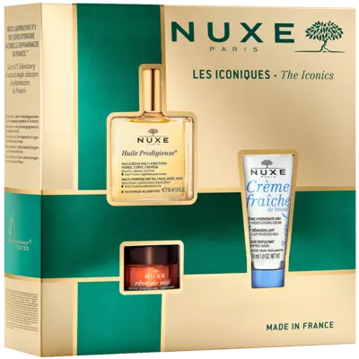 Нюкс (Nuxe) Набір бестселери (чудова олія 50 мл + крем-фреш 3 в 1 30 мл + медова мрія бальзам для губ 15 мл) — Фото 1