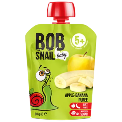 Пюре фруктовое Улитка Боб (Bob Snail) яблоко-банан с 5 месяцев 90 г пауч-пакет — Фото 1