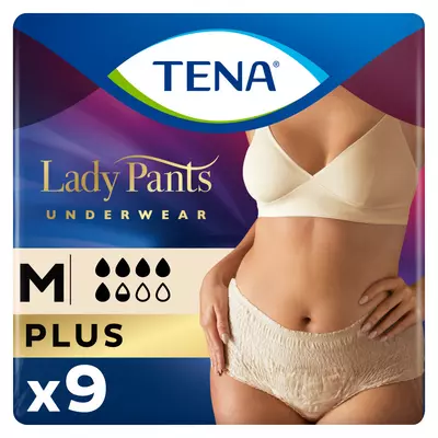 Подгузники-трусы урологические Тена Леди Пантс Плюс (TenaLady Pants Plus) размер М цвет кремовый 9 шт — Фото 1