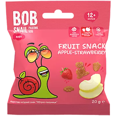 Снек фруктовий Равлик Боб (Bob Snail) яблyко-полуниця 20 г — Фото 1