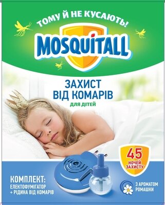 Москітол Ніжний захист від комарів для дітей комплект рідина+фумігатор (45 ночей) 30 мл — Фото 1
