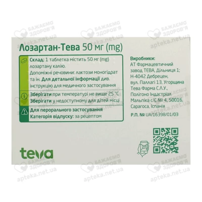 Лозартан-Тева таблетки покрытые оболочкой 50 мг №90 — Фото 2