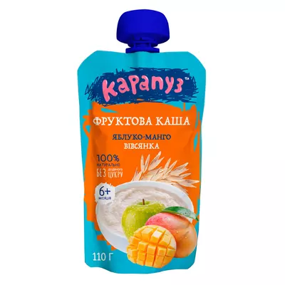 Каша фруктовая Карапуз яблоко-манго мультизлак без сахара с 6 месяцев 110 г — Фото 1