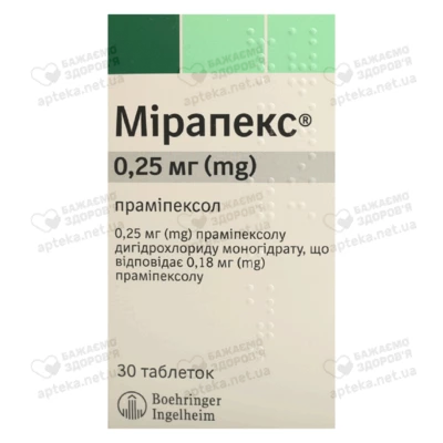 Мірапекс таблетки 0,25 мг №30 — Фото 1