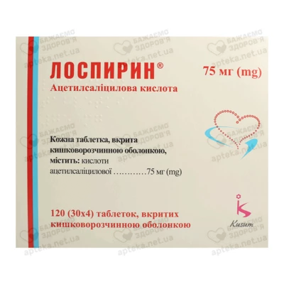 Лоспирин таблетки покрытые оболочкой 75 мг №120 — Фото 1