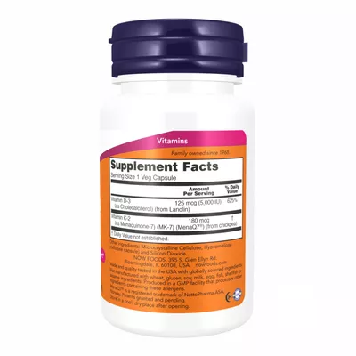 Нау (Now) Вітамін D3 та MK-7 капсули 180 мкг №60 — Фото 2