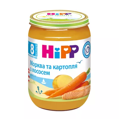 Пюре рыбно-овощное Хипп (HiPP) морковь и картофель с лососем с 8 месяцев 190 г — Фото 1