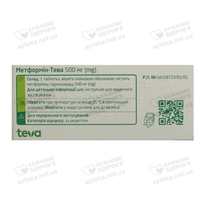 Метформін-Тева таблетки вкриті оболонкою 500 мг №50 (10х5) — Фото 4