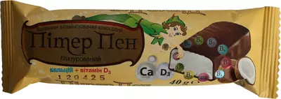 Батончик Пітер Пен вітамінізований з кальцієм у молочній глазурі 40 г — Фото 1