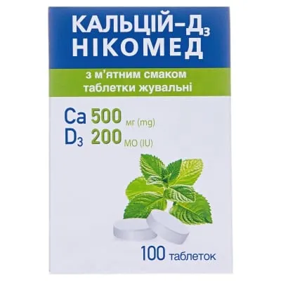 Кальций Д3 Никомед таблетки жевательные с мятным вкусом флакон №100 — Фото 1