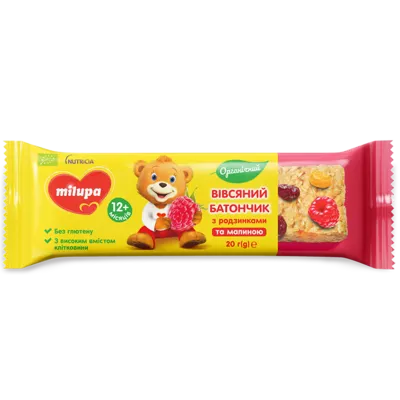 Батончик овсяный Милупа (Milupa) с изюмом и малиной для детей с 12 месяцев 20 г — Фото 1