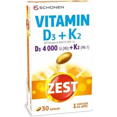 Зест (ZEST) Вітамін Д3 4000+К2 капсули желатинові №30 — Фото 1