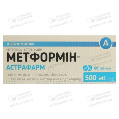 Метформин-Астрафарм таблетки покрытые оболочкой 500 мг №60 — Фото 1