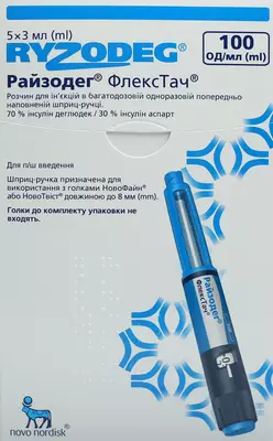 Райзодег Флекстач раствор для инъекций 100 ЕД/мл картридж в шприц-ручке 3 мл №5 — Фото 1