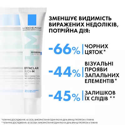 Ля Рош (La Roche-Posay) Ефаклар Дуо+М гель-крем потрійної дії для корекції недоліків проблемної шкіри та запобігання їх повторній появі 40 мл — Фото 5